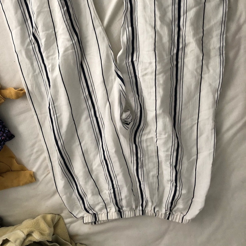 White dark blue striped pants